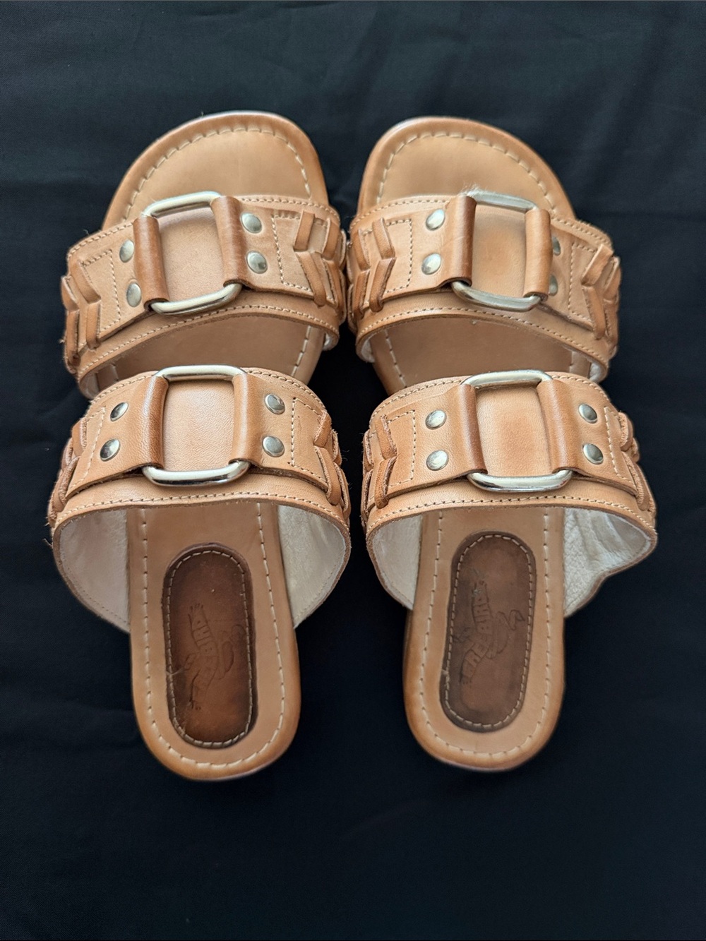 Freebird Sage Women’s Tan Leather Slide Sandals with Buckle Detail